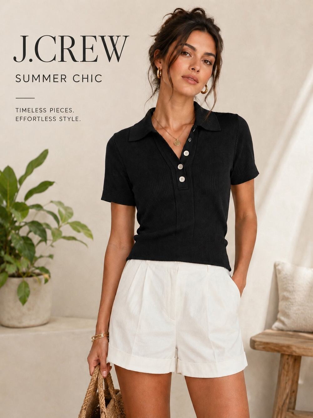 J.Crew Re-Imagined Black Ribbed Knit Polo Sweater Top XS Capsule Minimalist
